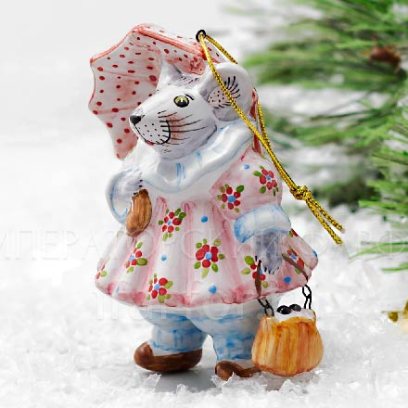 Елочная игрушка «Мышь с зонтиком»