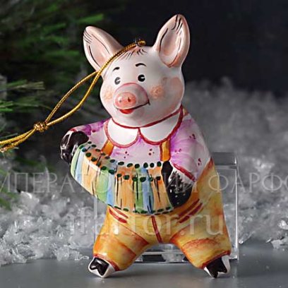 Елочная игрушка Хрюша с гармошкой