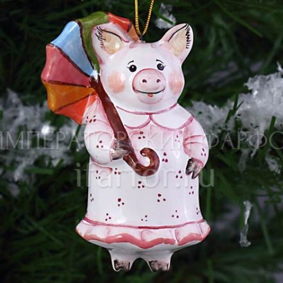 Елочная игрушка «Хрюша с зонтиком»