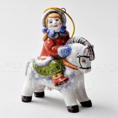 Елочная игрушка «Девочка с бантиками на лошадке»