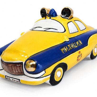 Елочная игрушка «Милицейская машина» Майолика. 75 x 35 мм.