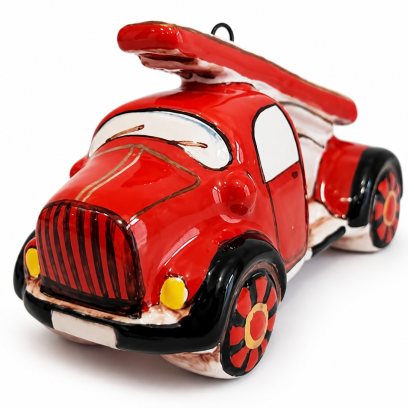 Елочная игрушка «Пожарная машина» Майолика. 40 x 75 мм.