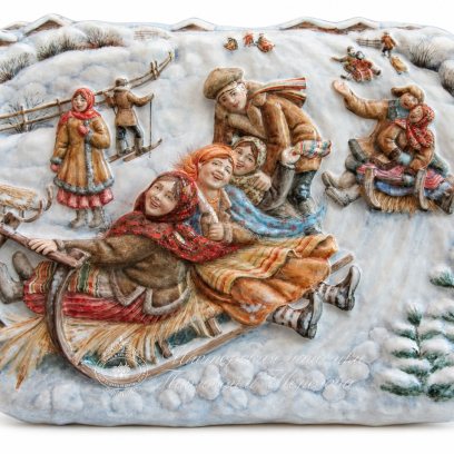 Плакетка «Рельеф Масленица» Майолика. 420 x 325 мм.