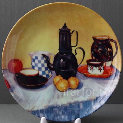 Декоративная тарелка «Синий глянцевый кофейник»