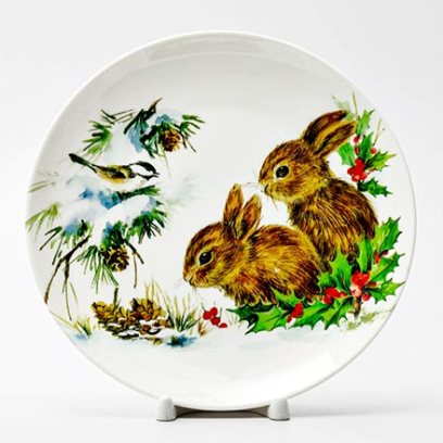 Декоративная тарелка Крольчата зимой