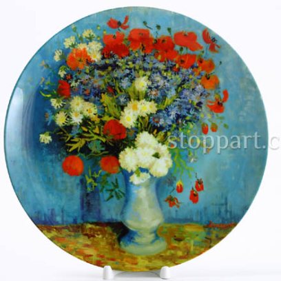 Декоративная тарелка «Ваза с васильками и маками»