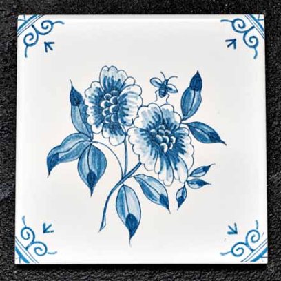 Изразец Голландский. Цветок с пчелкой