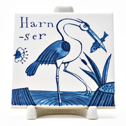 Изразец Голландский. Цапля с рыбой