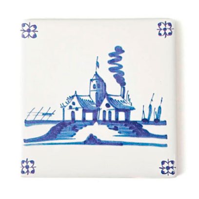 Изразец «Голландский. Деревушка у моря 3» Керамика. 97 x 97 мм.