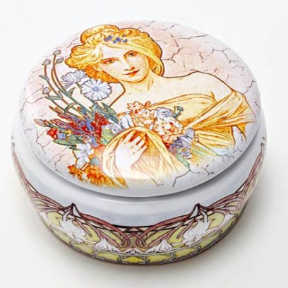 Шкатулка «Дамская 3» Форма: Круглая. Майолика. 110 x 63 мм.