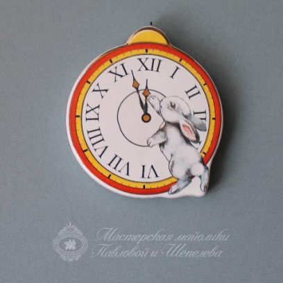 Елочная игрушка «Новогодние часы» Майолика. 75 x 85 мм.