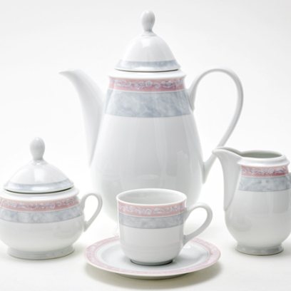 Сервиз кофейный Серый мрамор с розовым кантом 6/17 Яна