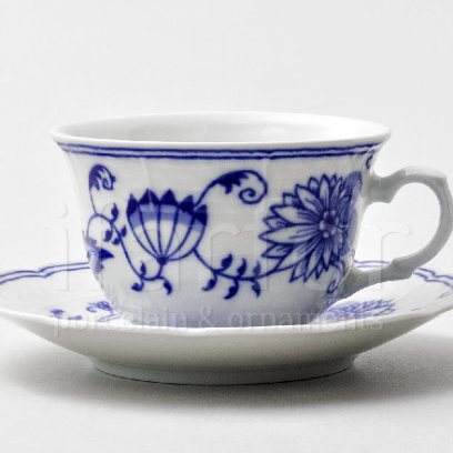 Чашка с блюдцем чайная Луковичный узор. Синий лук 1/2 Натали низкая