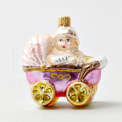 Елочная игрушка в подарочной коробке 210х130мм «Малышка в коляске»