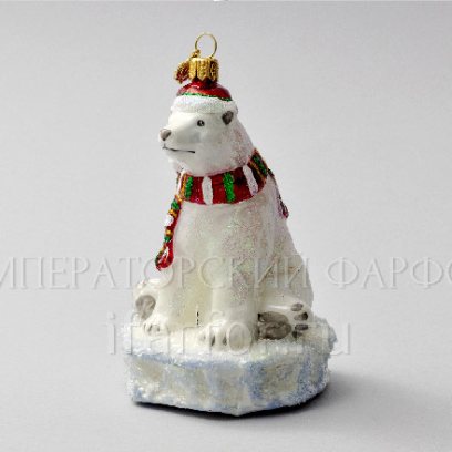 Елочная игрушка в подарочной коробке 210х130мм «Белый медведь на льду»