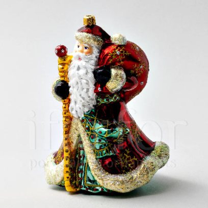Елочная игрушка в подарочной коробке «Дед Мороз в зеленом кушаке» Стекло. 120 x 165 мм.