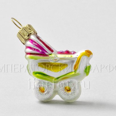 Елочная игрушка Детская коляска розовая высокая