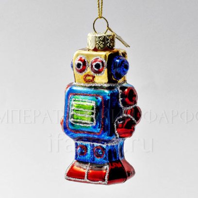Елочная игрушка Маленький робот синий