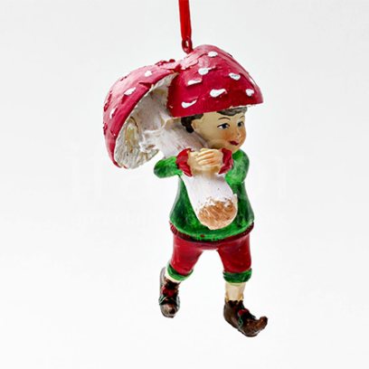 Елочная игрушка Сбор грибов. Мальчик с мухомором 2