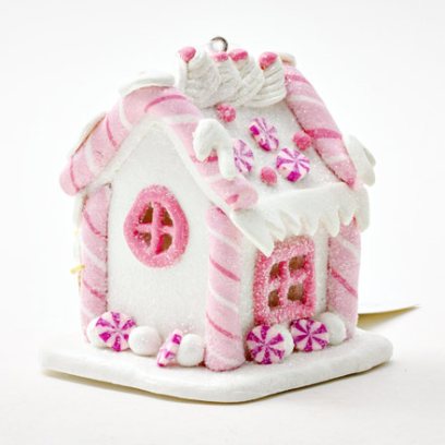 Новогоднее украшение Розовый светящийся пряничный домик 2 LED