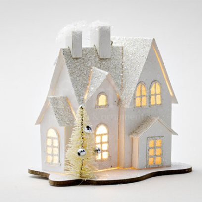 Новогоднее украшение «Заснеженный светящийся домик 2 LED»