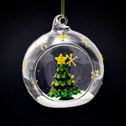 Елочная игрушка «Новогодняя елка в открытом шар»