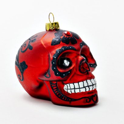 Елочная игрушка Череп красный