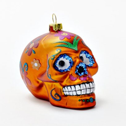 Елочная игрушка Череп оранжевый