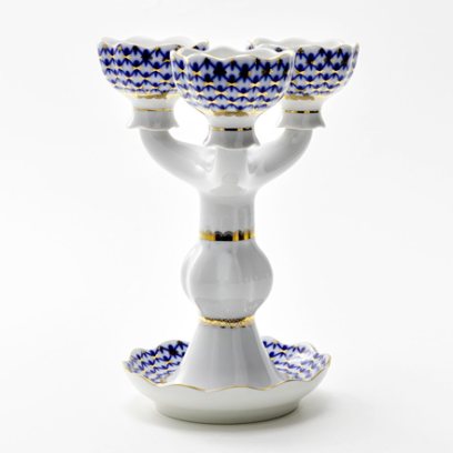 Подсвечник 3-х рожковый Кобальтовая сетка 1/3 Тюльпан