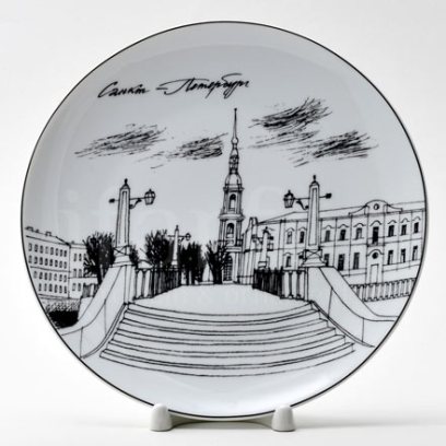 Тарелка декор «СПб. Часовня Никольского собора» Твердый фарфор. 195 мм.