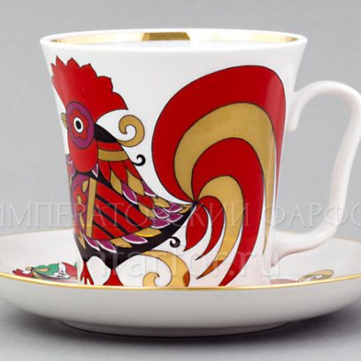 Бокал с блюдцем «Красный петух» 1/2