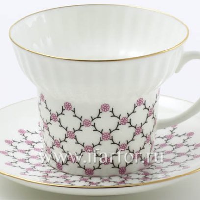 Чашка с блюдцем чайная «Розовая сетка» 1/2
