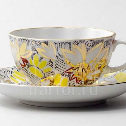 Чашка с блюдцем чайная «Золотые ромашки» 1/2