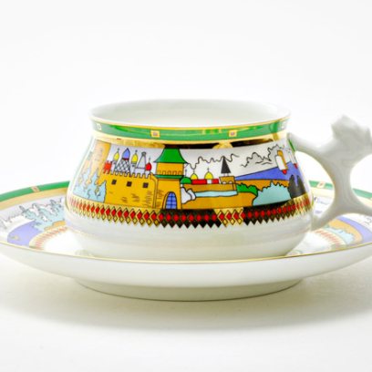 Чашка с блюдцем «Деревня на озере 1» 1/2