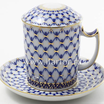 Бокал с блюдцем и крышкой «Кобальтовая сетка»