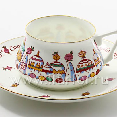 Чашка с блюдцем кофейная «Кулич-город» 1/2