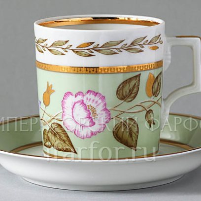 Чашка с блюдцем чайная Нефритовый фон 1 1/2 Гербовая