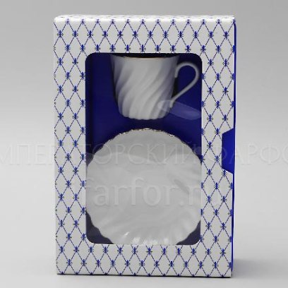 Чашка с блюдцем в подарочной коробке «Золотая лента» 1/2