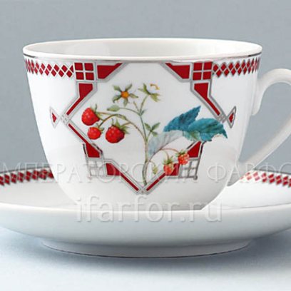 Чашка с блюдцем чайная «Цветы и ягоды России. Сладкая малина» 1/2