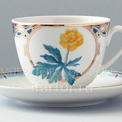 Чашка с блюдцем чайная «Цветы и ягоды России. Золотая купавка» 1/2