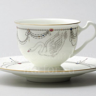 Чашка с блюдцем чайный «Волшебное лебединое озеро» 1/2