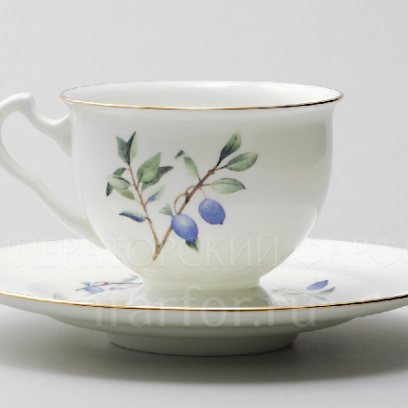 Чашка с блюдцем чайная «Цветы и ягоды. Голубика» 1/2