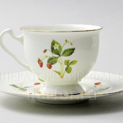 Чашка с блюдцем чайная «Цветы и ягоды. Земляника» 1/2