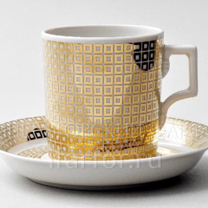 Чашка с блюдцем чайная «Зазеркалье. Квадраты (золото)» 1/2