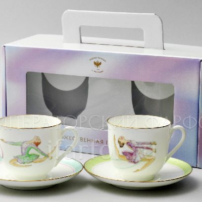 Набор из 2 чашек с блюдцами в подарочной коробке «Художественная гимнастика. Лента и Скакалка» 2/4