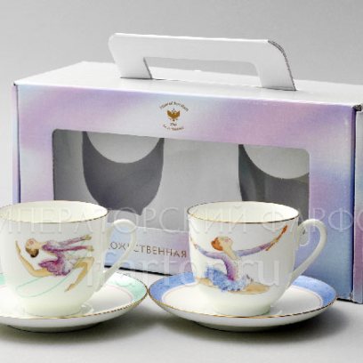 Набор из 2 чашек с блюдцами в подарочной коробке «Художественная гимнастика. Булавы и Скакалка» 2/4