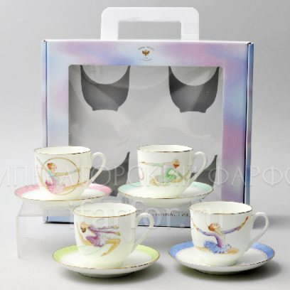 Набор чашек с блюдцами в подарочной коробке «Гимнастика» 4/8