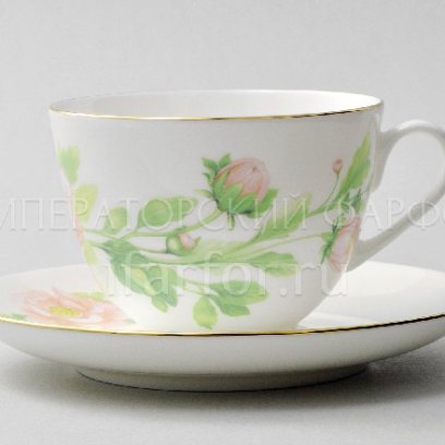 Чашка с блюдцем чайная «Нежный пион (зеленый)» 1/2