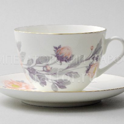 Чашка с блюдцем чайная «Нежный пион(серый)» 1/2