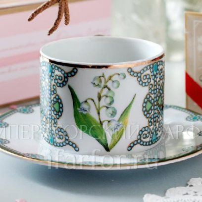 Чашка с блюдцем чайная «Цветы и ягоды России. Ландыш майский» 1/2